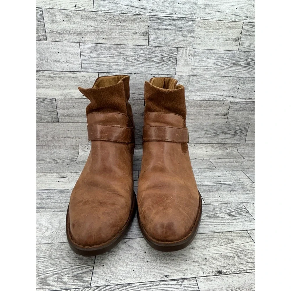 Born Brown Leather Suede Ankle Boots Men 11M F75517‎ Buckle Zip Block Heel